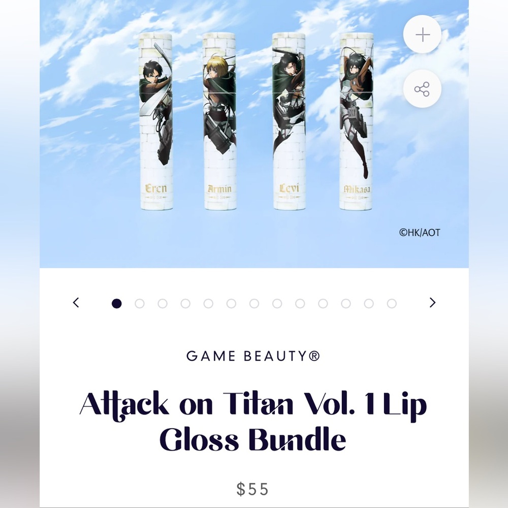Game Beauty Attack on Titan Vol 1 Lip Gloss Bundle. Each gloss swatched once.